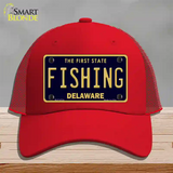 Fishing Delaware Novelty License Plate Hat Mesh / Red