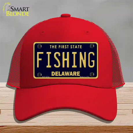 Fishing Delaware Novelty License Plate Hat Mesh / Red