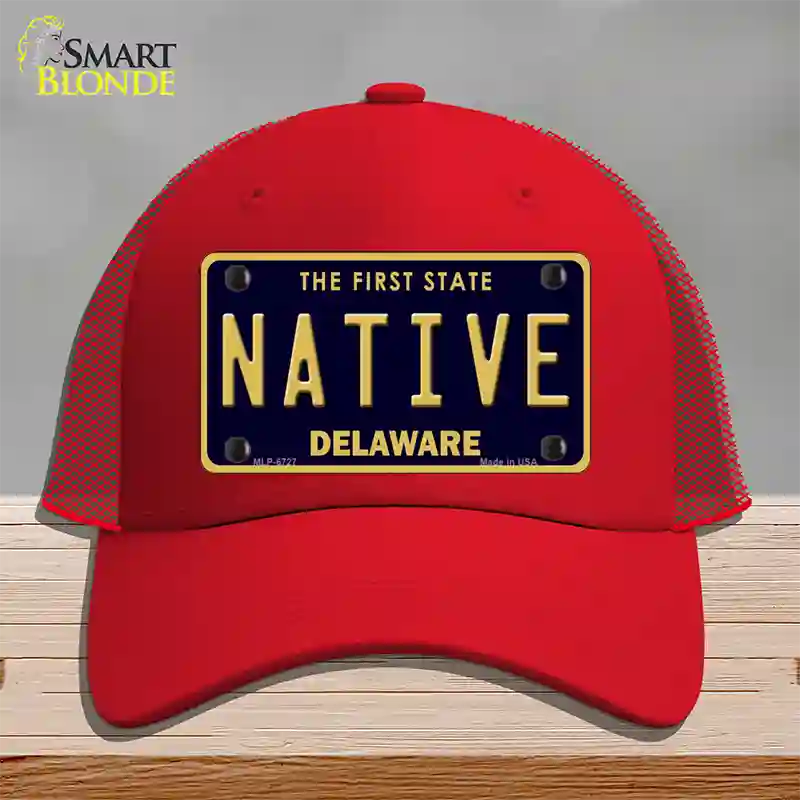 Native Delaware Novelty License Plate Hat Mesh / Red