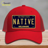 Native Delaware Novelty License Plate Hat Mesh / Red