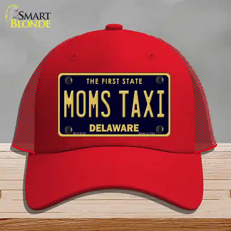 Moms Taxi Delaware Novelty License Plate Hat Mesh / Red