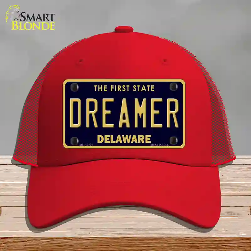 Dreamer Delaware Novelty License Plate Hat Mesh / Red