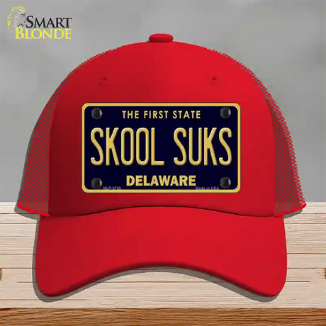 Skool Suks Delaware Novelty License Plate Hat Mesh / Red