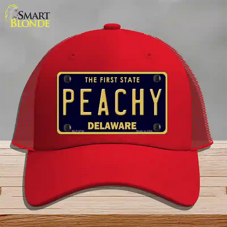 Peachy Delaware Novelty License Plate Hat Mesh / Red