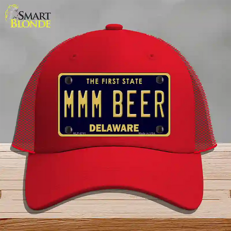 MMM Beer Delaware Novelty License Plate Hat Mesh / Red