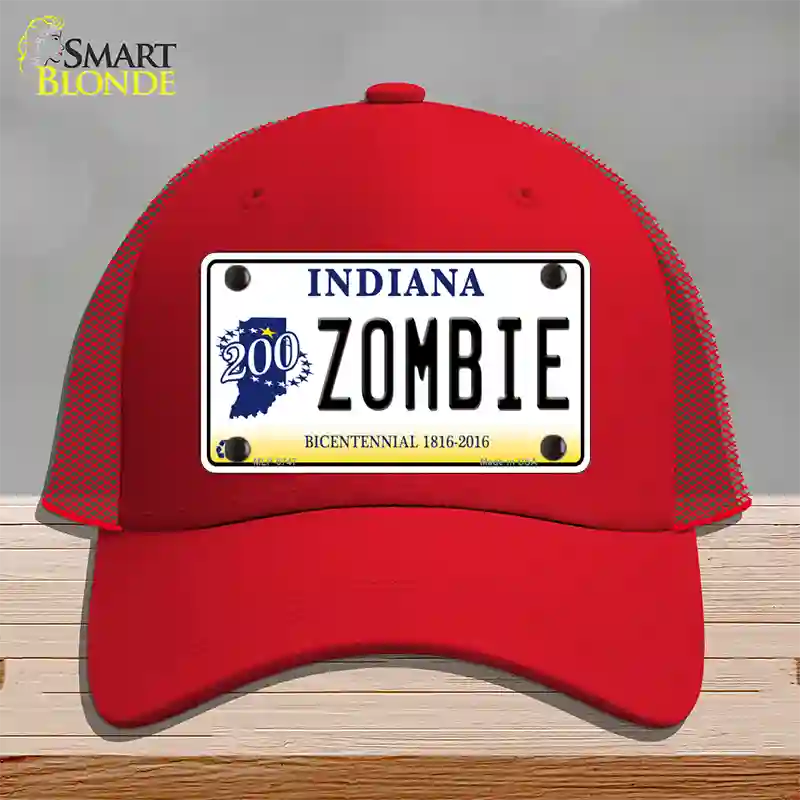 Zombie Indiana Novelty License Plate Hat Mesh / Red