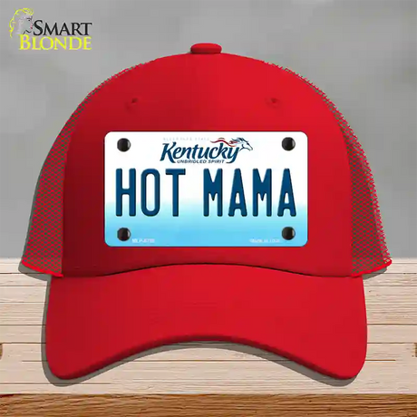 Hot Mama Kentucky Novelty License Plate Hat Mesh / Red