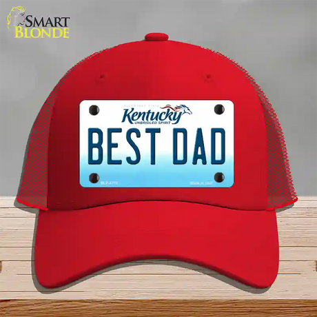 Best Dad Kentucky Novelty License Plate Hat Mesh / Red