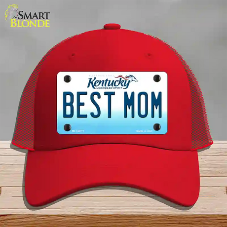 Best Mom Kentucky Novelty License Plate Hat Mesh / Red