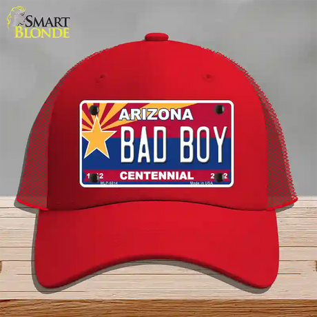 Arizona Centennial Bad Boy Novelty License Plate Hat Mesh / Red