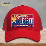 Arizona Centennial Blessed Novelty License Plate Hat Mesh / Red