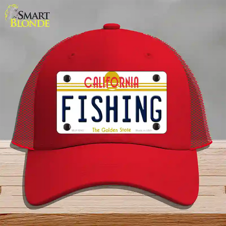 Fishing California Novelty License Plate Hat Mesh / Red