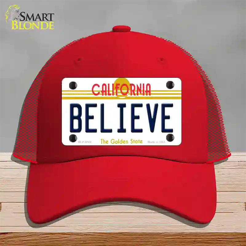 Believe California Novelty License Plate Hat Mesh / Red