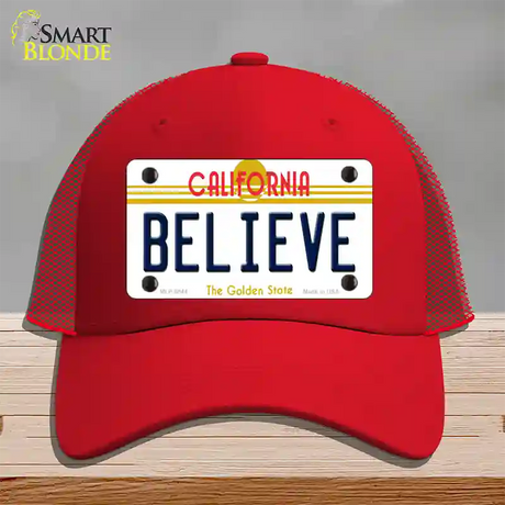 Believe California Novelty License Plate Hat Mesh / Red