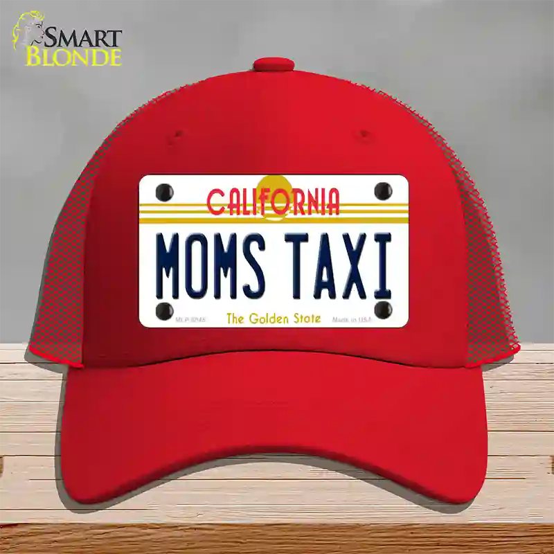 Moms Taxi California Novelty License Plate Hat Mesh / Red