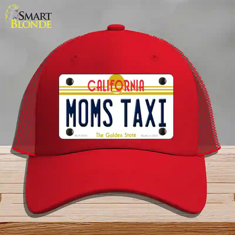 Moms Taxi California Novelty License Plate Hat Mesh / Red