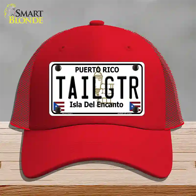 Tailgtr Puerto Rico Novelty License Plate Hat Mesh / Red