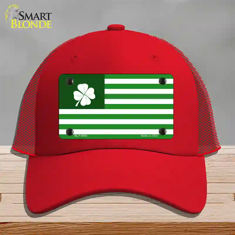 Green Shamrock Flag Novelty License Plate Hat Mesh / Red