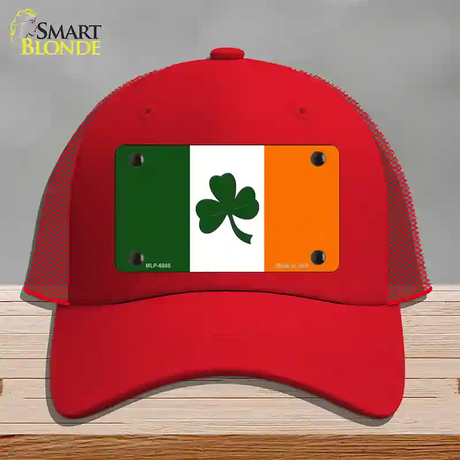 Shamrock Irish Flag Novelty License Plate Hat Mesh / Red