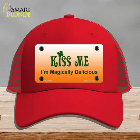 Kiss Me Novelty License Plate Hat Mesh / Red