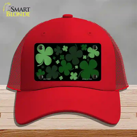 Clovers Novelty License Plate Hat Mesh / Red