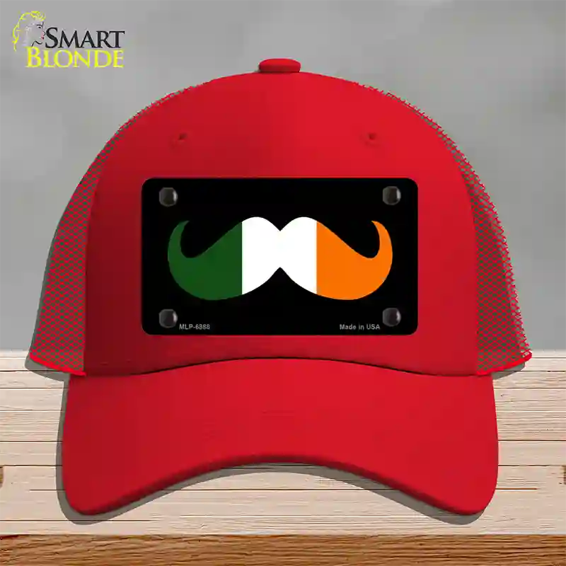 Irish Mustache Novelty License Plate Hat Mesh / Red