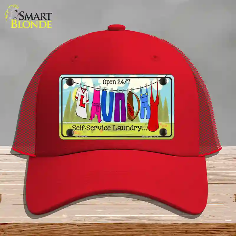 Laundry Self Service Novelty License Plate Hat Mesh / Red