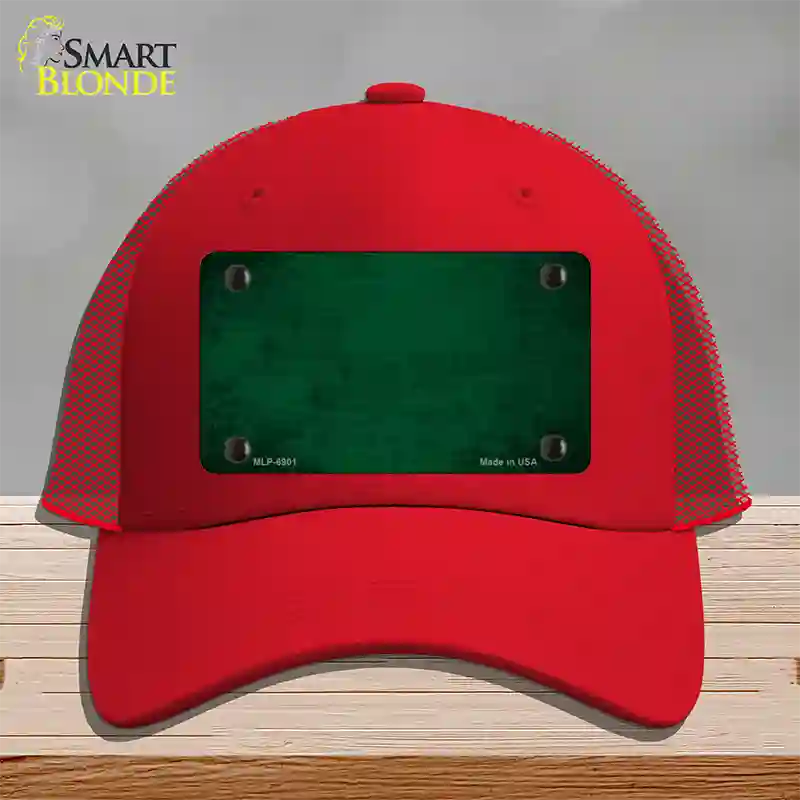 Green Oil Rubbed Solid Novelty License Plate Hat Mesh / Red