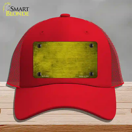 Yellow Oil Rubbed Solid Novelty License Plate Hat Mesh / Red