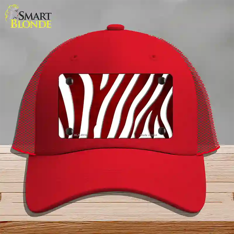 Red White Zebra Oil Rubbed Novelty License Plate Hat Mesh / Red