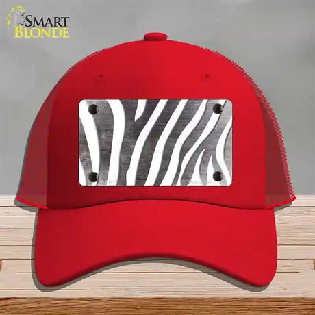 Black White Zebra Oil Rubbed Novelty License Plate Hat Mesh / Red