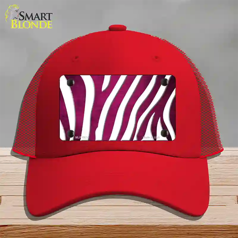 Pink White Zebra Oil Rubbed Novelty License Plate Hat Mesh / Red