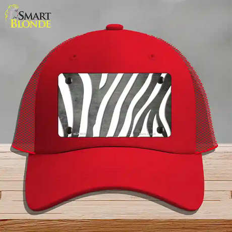 Gray White Zebra Oil Rubbed Novelty License Plate Hat Mesh / Red