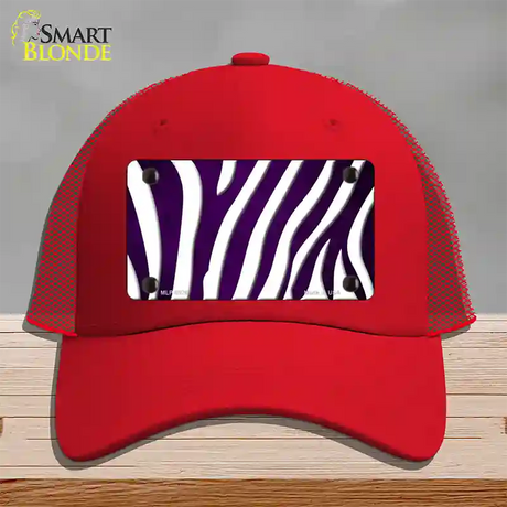 Purple White Zebra Oil Rubbed Novelty License Plate Hat Mesh / Red