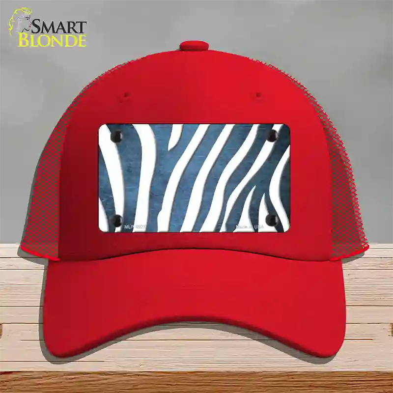 Light Blue White Zebra Oil Rubbed Novelty License Plate Hat Mesh / Red