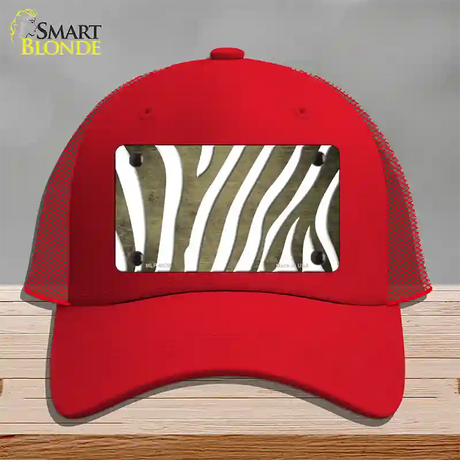 Gold White Zebra Oil Rubbed Novelty License Plate Hat Mesh / Red