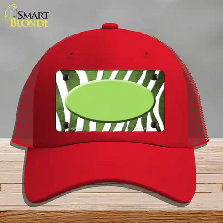 Lime Green White Zebra Oval Oil Rubbed Novelty License Plate Hat Mesh / Red