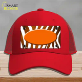 Orange White Zebra Oval Oil Rubbed Novelty License Plate Hat Mesh / Red