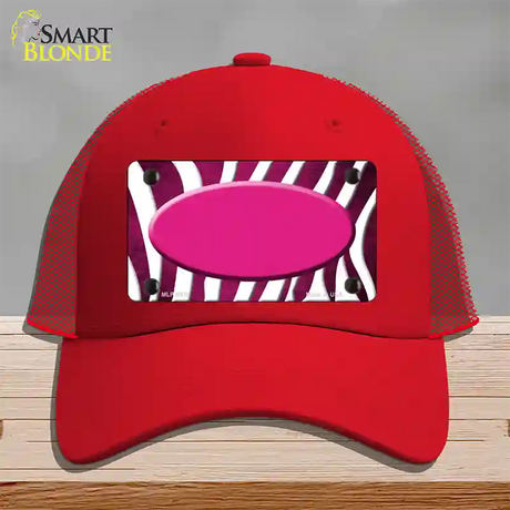 Pink White Zebra Oval Oil Rubbed Novelty License Plate Hat Mesh / Red