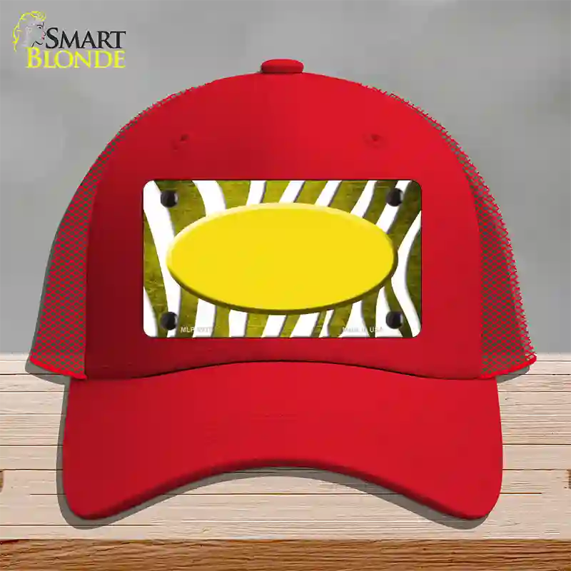 Yellow White Zebra Oval Oil Rubbed Novelty License Plate Hat Mesh / Red