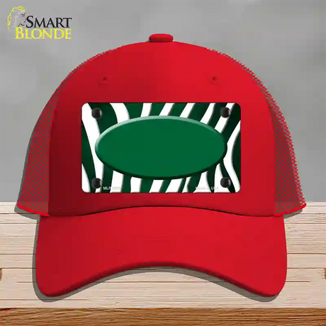 Green White Zebra Oval Oil Rubbed Novelty License Plate Hat Mesh / Red