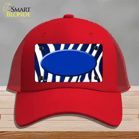 Blue White Zebra Oval Oil Rubbed Novelty License Plate Hat Mesh / Red