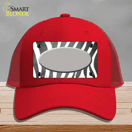 Gray White Zebra Oval Oil Rubbed Novelty License Plate Hat Mesh / Red