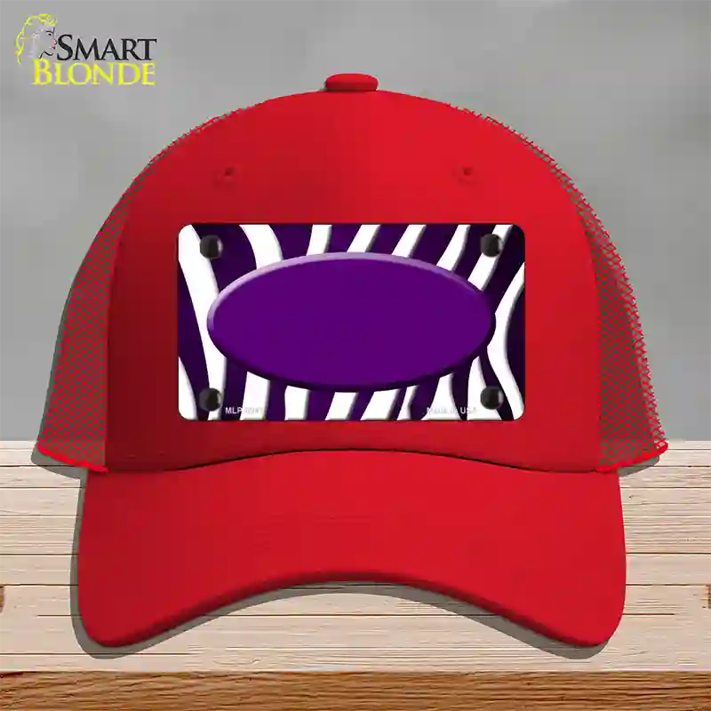 Purple White Zebra Oval Oil Rubbed Novelty License Plate Hat Mesh / Red