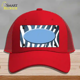 Light Blue White Zebra Oval Oil Rubbed Novelty License Plate Hat Mesh / Red