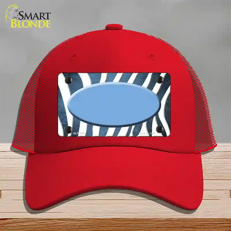 Light Blue White Zebra Oval Oil Rubbed Novelty License Plate Hat Mesh / Red