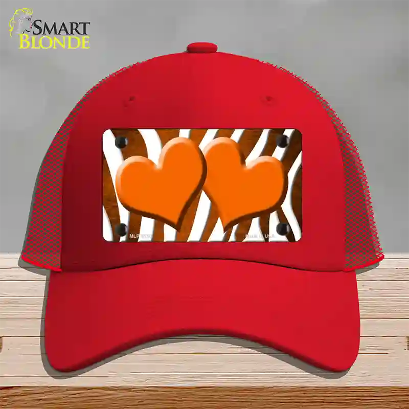 Orange White Zebra Hearts Oil Rubbed Novelty License Plate Hat Mesh / Red