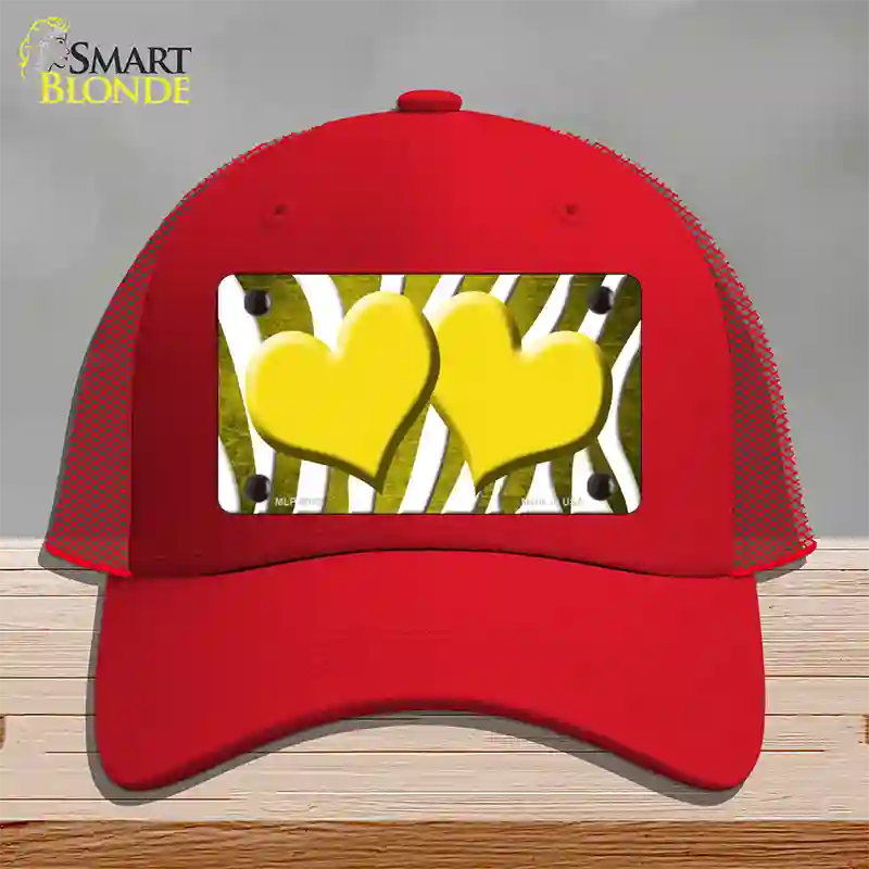 Yellow White Zebra Hearts Oil Rubbed Novelty License Plate Hat Mesh / Red