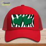 Green White Zebra Hearts Oil Rubbed Novelty License Plate Hat Mesh / Red