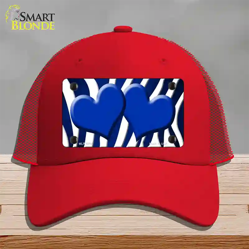 Blue White Zebra Hearts Oil Rubbed Novelty License Plate Hat Mesh / Red